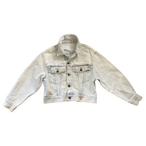 Vintage GUESS Jeans Jacket Size S Stone Wash Cropped Distressed Marciano 80s USA